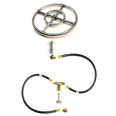 EasyFirePits Pre-Plumbed Gas Fire Pit Connection Kit and 316 Stainless Double Ring Gas Burner