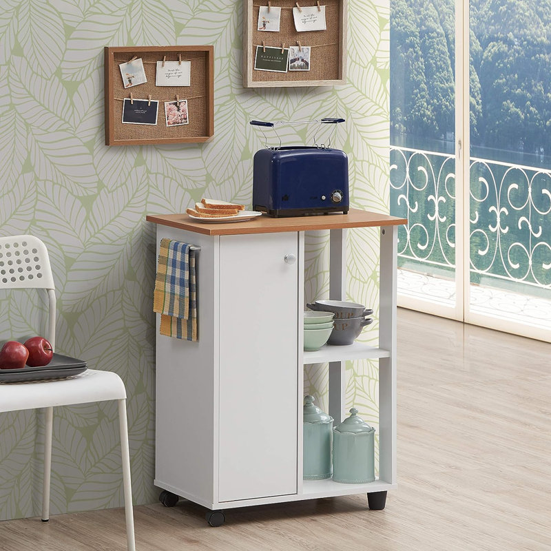 Alberto Wood Kitchen Cart, White/Beech
