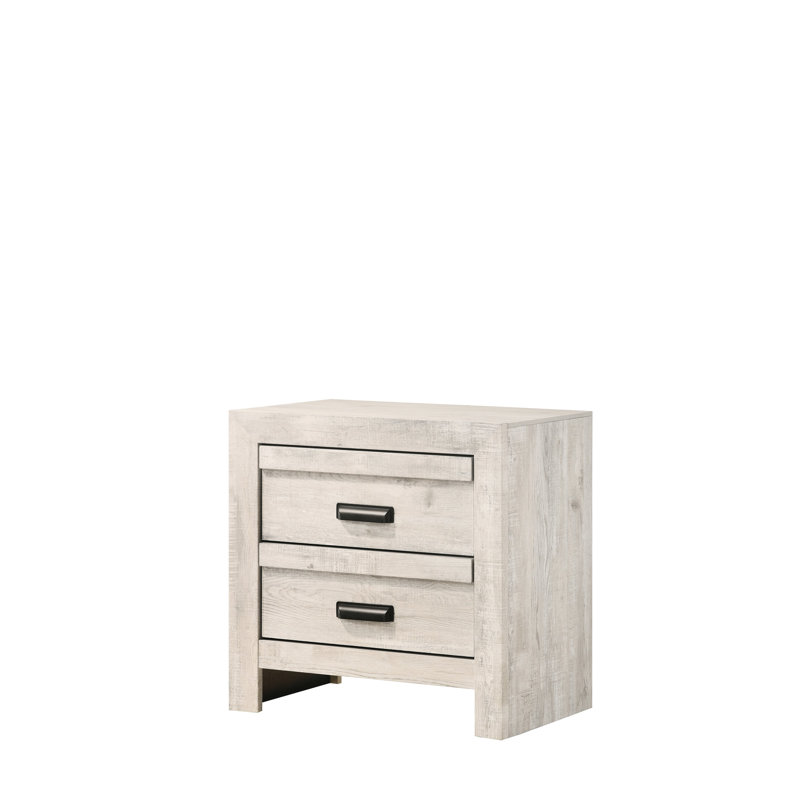 Table de chevet beige rustique - 2 tiroirs de rangement,