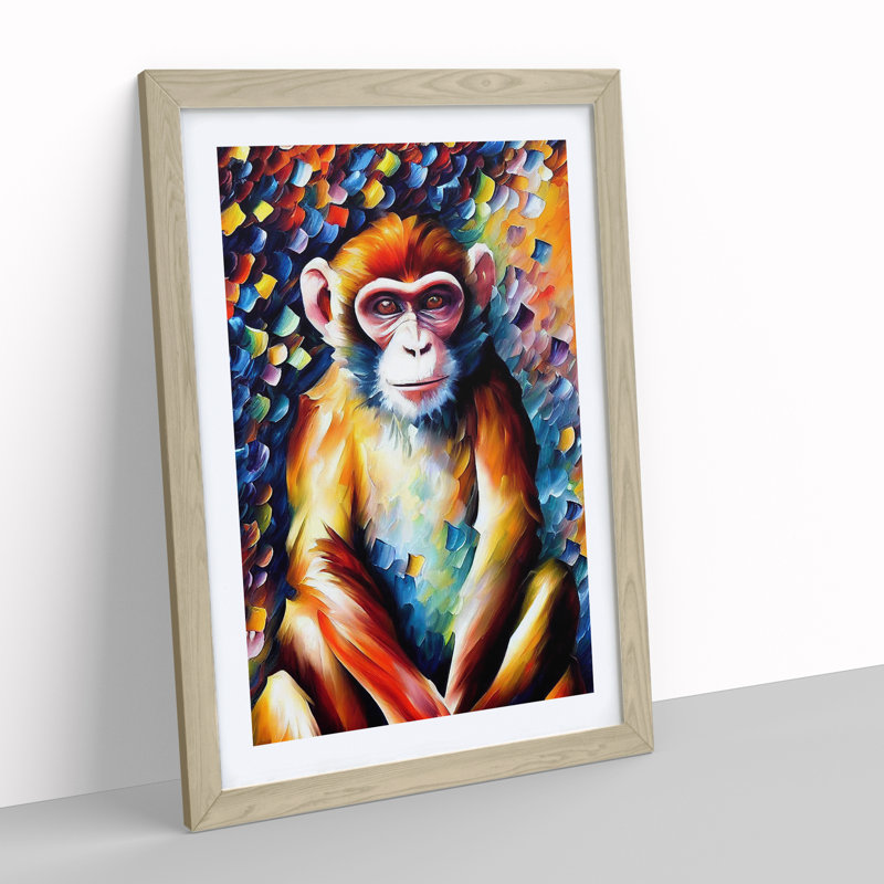 Monkey Portrait No.2 - Framed Print, 64cm H x 46cm W, Beige