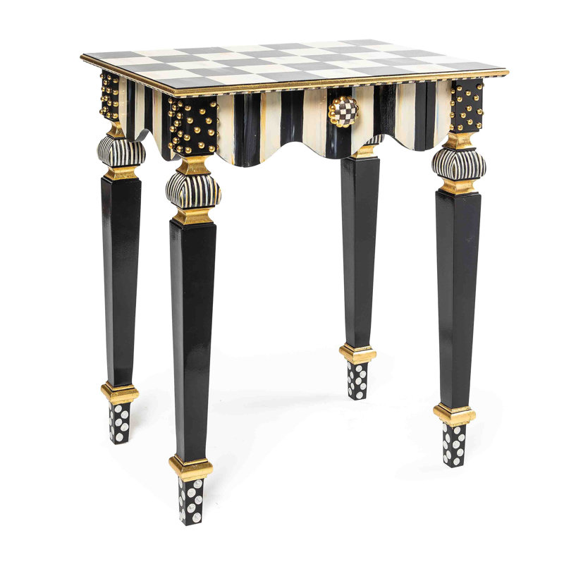 Black and White Birch Maple Side Table with Gold Accents