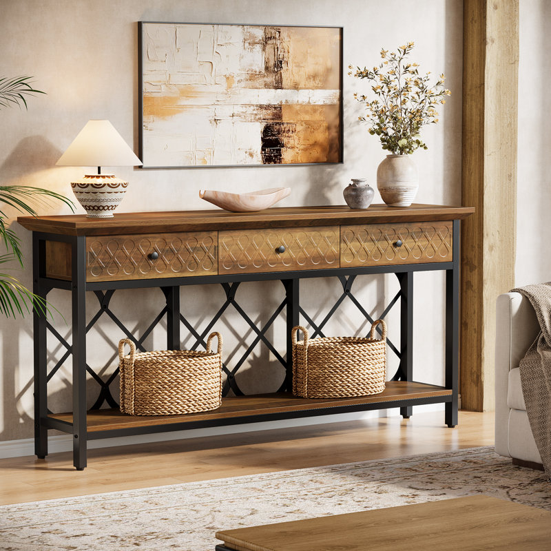 70.86-Inch Long Console Table, Entryway Table With 3 Drawers