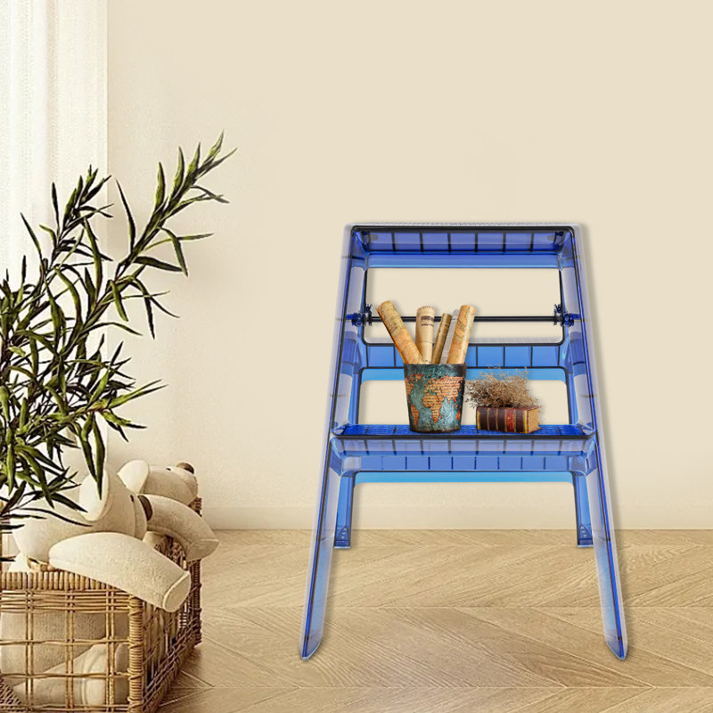 3-Step Ladder, Folding Ladder, Portable Stepladder, Blue