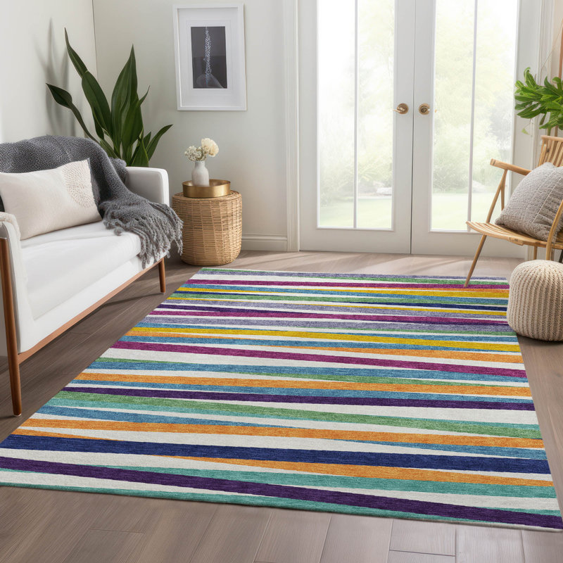 Premium Machine Washable Natoma AMF997 Stripes Rug, Rectangle 10' x 14'