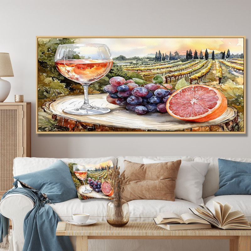 Birtie - Vineyard, art mural sur toile, H 28 po x l 60 po, Impression encadrée flottante sans passe-partout, Crème, crème