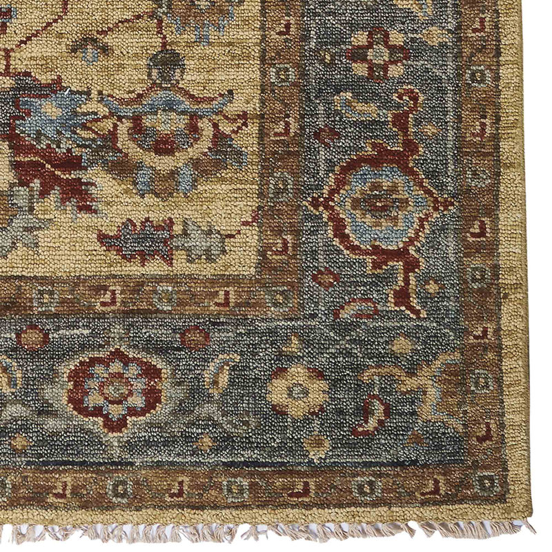 Charleigh-Keshan Hand Knotted Wool Oriental Area Rug in Gold, Rectangle 8' x 10'