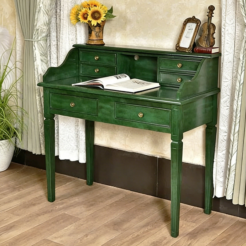 Bureau en bois massif vert émeraude American Vintage