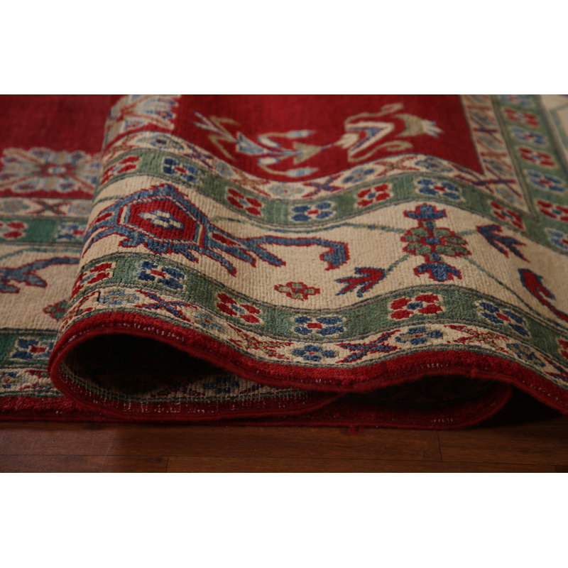 Red Geometric Kazak Oriental Area Rug 13