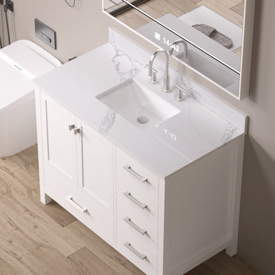 42 inch Quartz Bathroom Vanity Top with Undermount Ceramic Sink and Backsplash