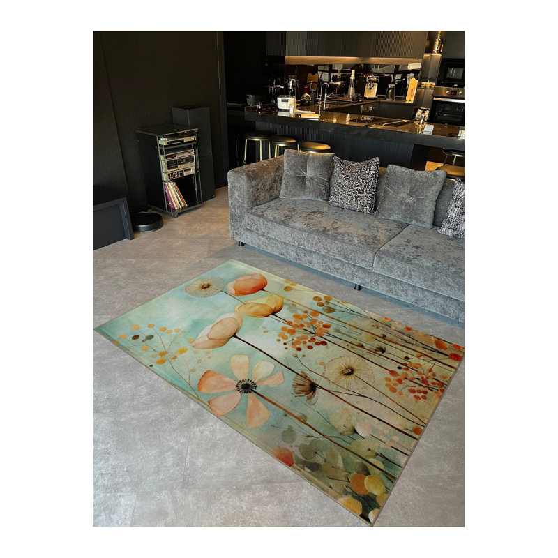 Tapis lavable à la machine à motif floral multicolore Pastel, Sous-tapis rectangulaire 2 pi 6 po x 4 pi 11 po
