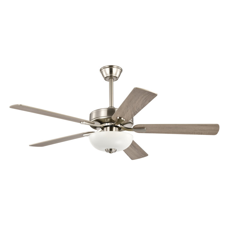 52-in 5-blade Reversible Ceiling Fan With Led Light And Remote Control, Silver;Gray Wood, Brushed Nickel
