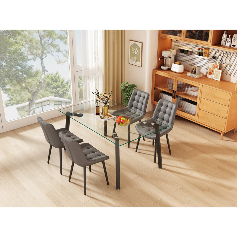 Ensemble de 5 chaises de salle à manger en verre de style moderne pour 4 personnes, Gris