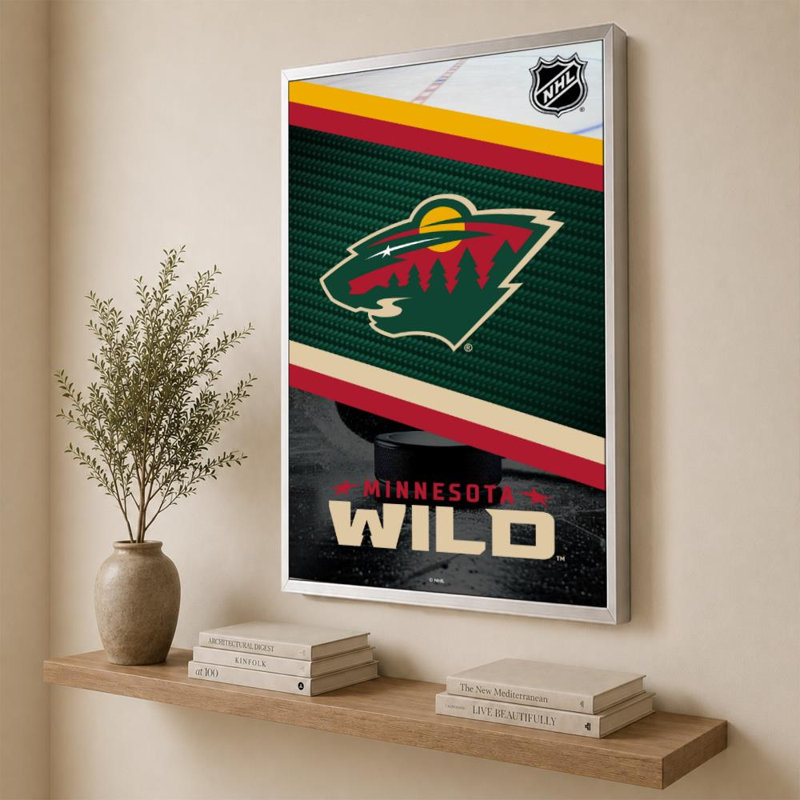 Art mural Minnesota Wild NHL, 60" H x 40" W, Cadre plat flottant, Silver