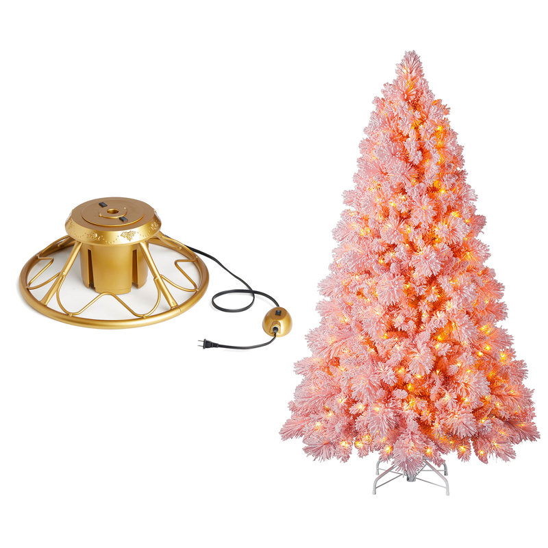 The Holiday Aisle® Rotating Tree Stand Base w/Snowdrift 6.5 Ft Pre-Lit Holiday Tree