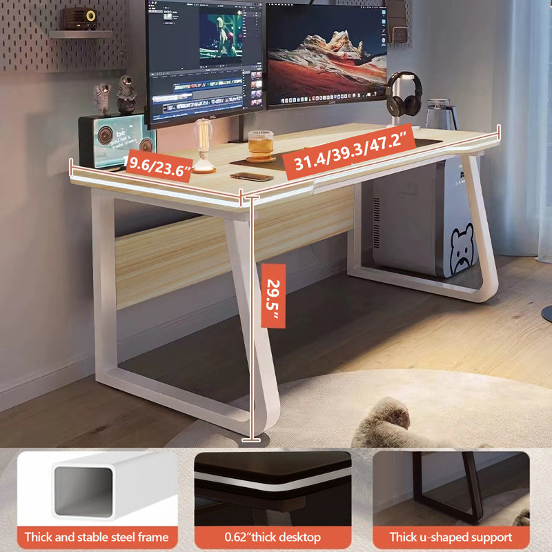 Bureau d'ordinateur simple en bois massif, style naturel, 80 cm (31,5 pouces), idéal pour les jeux vidéo et le travail à domicile. Parfait pour les étudiants et les bureaux à domicile.
