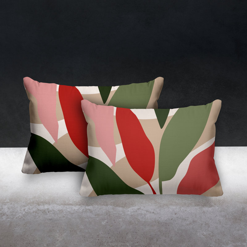Housse et insert de coussin rectangulaire en polyester pour l'intérieur et l'extérieur, Rouge / Beige