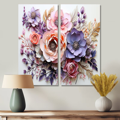 Delicate Florals, ensemble de 2 peintures murales traditionnelles sur toile