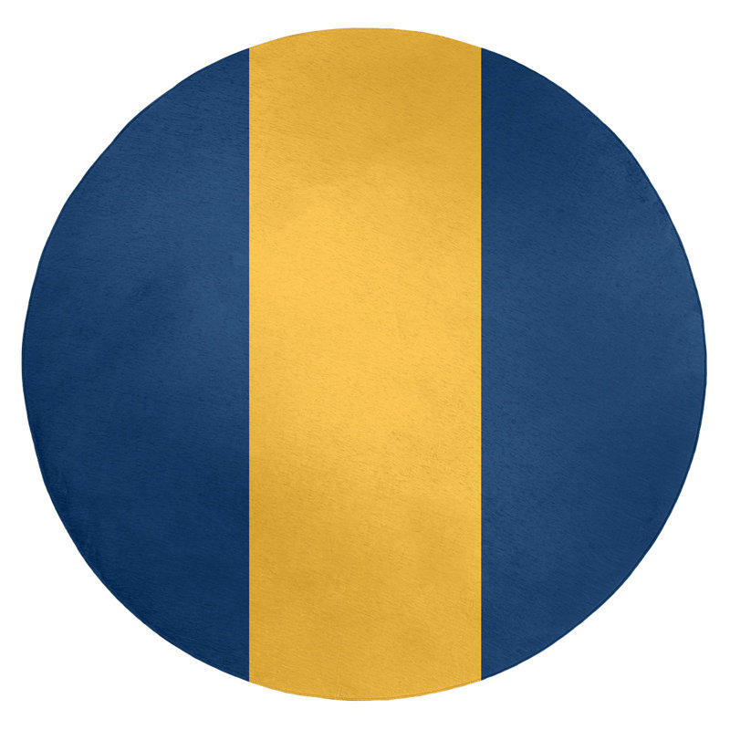 Tapis à rayures bleu marine/doré, Rond 5 pi
