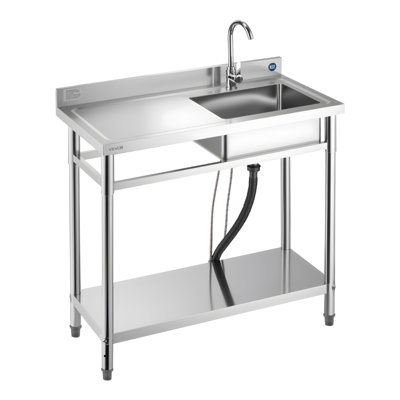 VEVOR 500mm W Single Bowl Stainless Steel Freestanding Kitchen Sink with 1 Faucet Hole