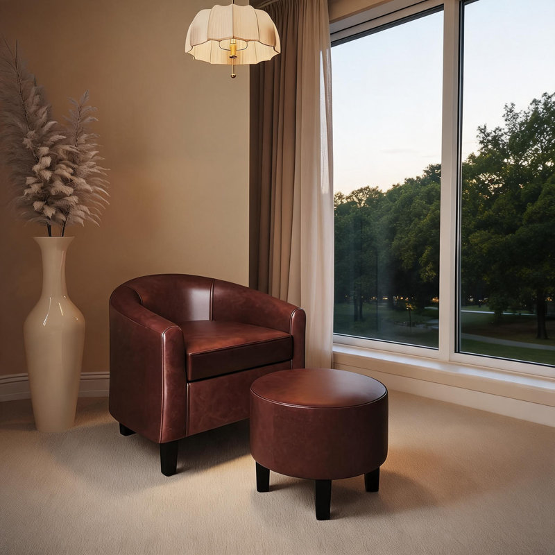 Fauteuil d'appoint avec repose-pieds en similicuir, Brun