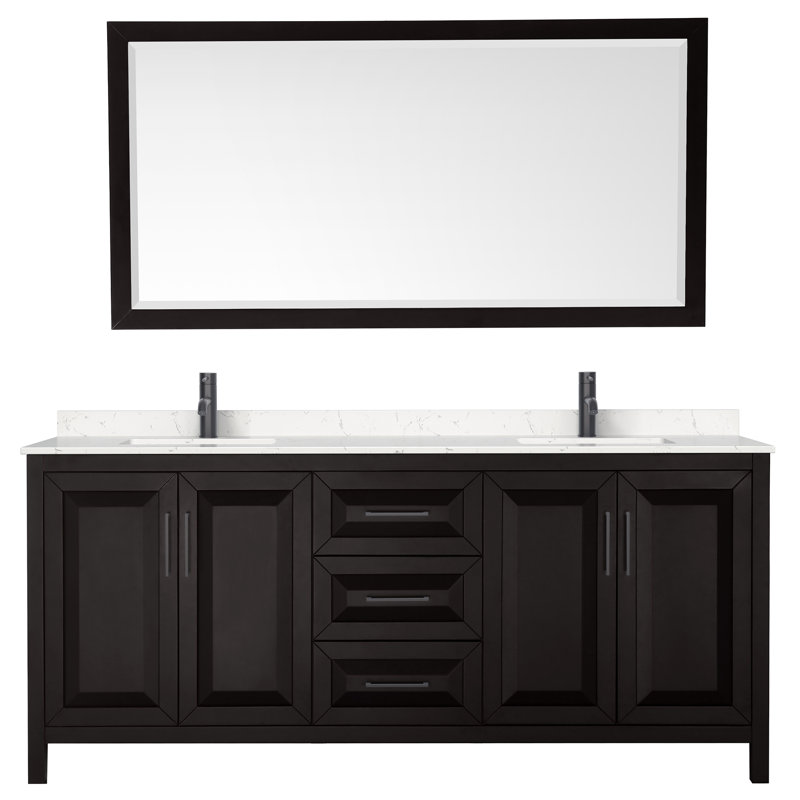 Daria 72" Double Bathroom Vanity Set with Mirror, Dark Blue, Brushed Gold, 80"