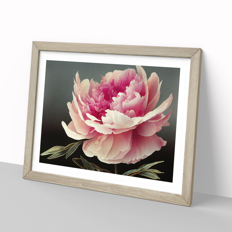 Uplifting Peony Flower - Framed Print, 34cm H x 46cm W x 2cm D, Oak