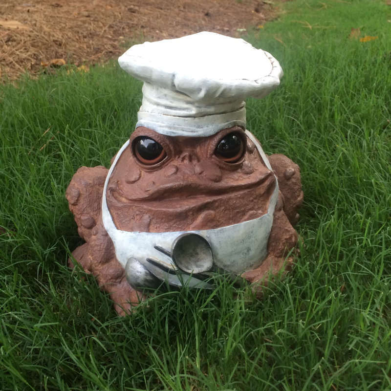 Chef Character Toad/Frog Garden Statue, 8" H x 7.25" W x 7.25" D