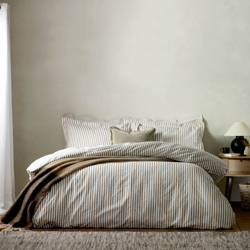 Hebden Mélange Stripe 100% Cotton Duvet Cover Set, Single Duvet Cover + 1 Standard Pillowcase, Brown