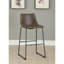 Brown And Black Armless Bar Stools  Pair  - Stylish Seating For Hangouts. Upholstered In Two-Tone Brown. Supportive Back Foot Support. Classic Industrial Design. Fits Various Hangout Areas. 39" H X