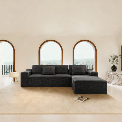 104.3*68.9"Modular Sectional Sofa Seat,Upholstered Compressed Couch For Living Room,Bedroom,Apartment,No Assembly Required,2pc Free Combination,Plush Corduroy Fabric,Gray