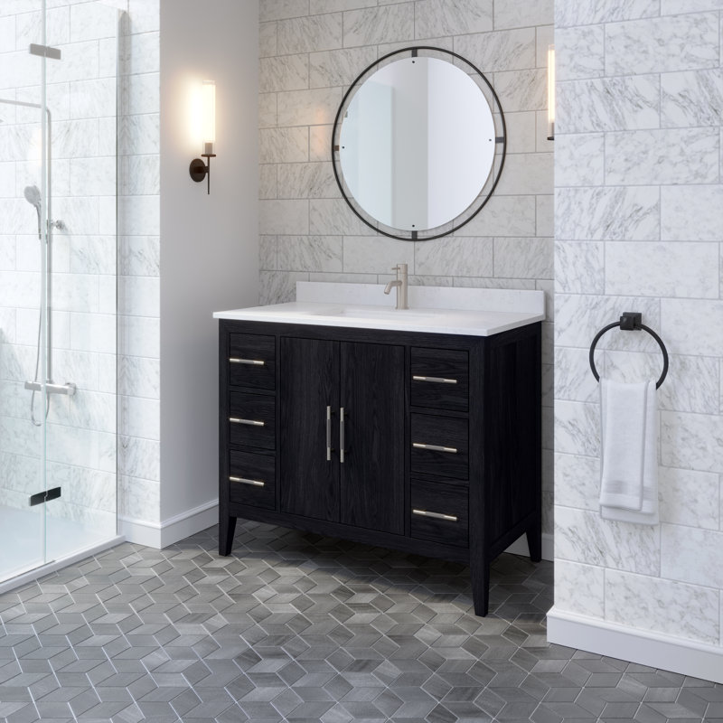 Vance Solid Wood 60" W x 22" D Espresso Oak Double Sink Bathroom Vanity with Diamond Quartz Top, Power Bar with USB, Drawer Organizer, Undermount Ceramic Sink, Pre-Assembled 