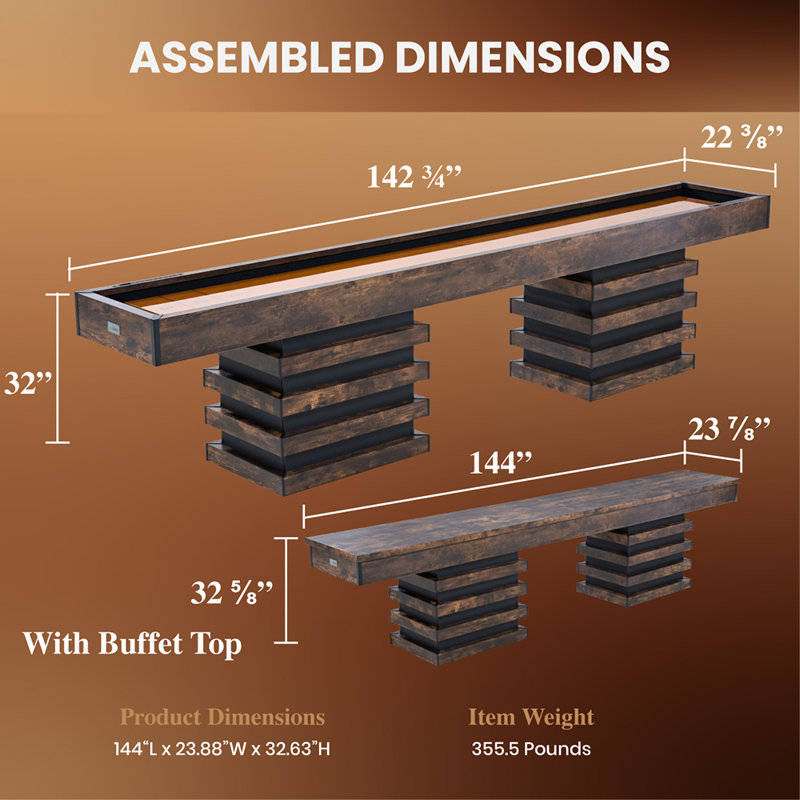 Barrington Billiards Ashford 12 Ft. Jeu de palets, pièce de décoration rustique, base en bois empilé