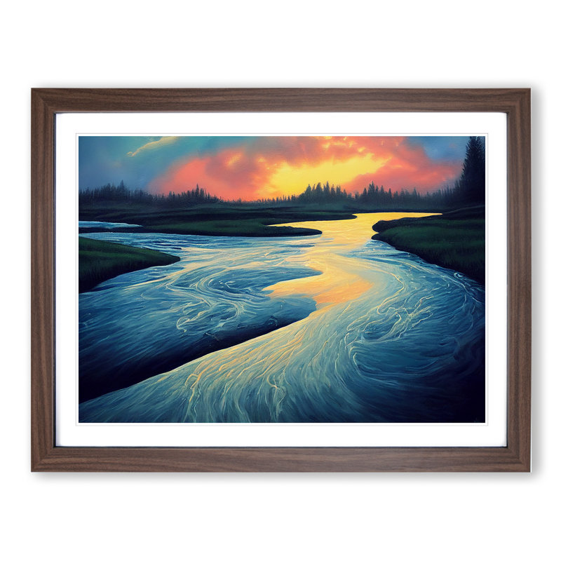 Forest River At Sunrise Framed Print, 34cm H x 46cm W x 2cm D, Walnut