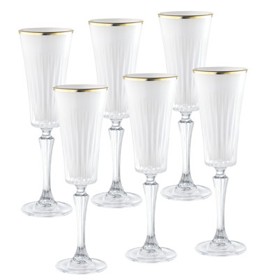 Champagne Flute Glasses -  White Colored - Toasting Champagne Flute Glass - with Gold Rim - Wedding or Anniversary Flutes - Set of 6 - Gift Ready Colored Glasses - White - 7 oz - Made in Europe - by Barski
