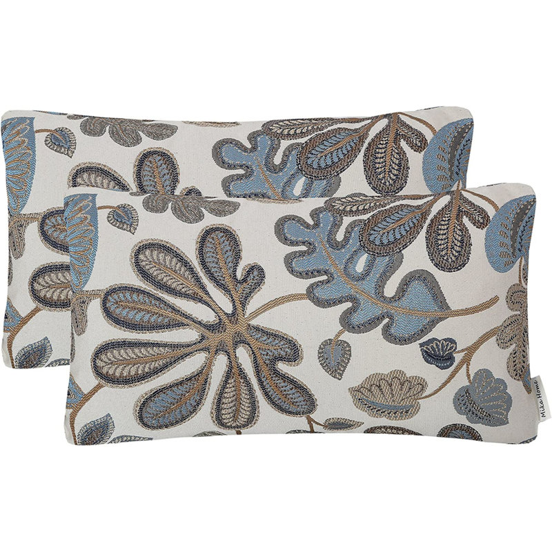  Housse de coussin intérieur / extérieur en mélange de coton, Bleu/crème