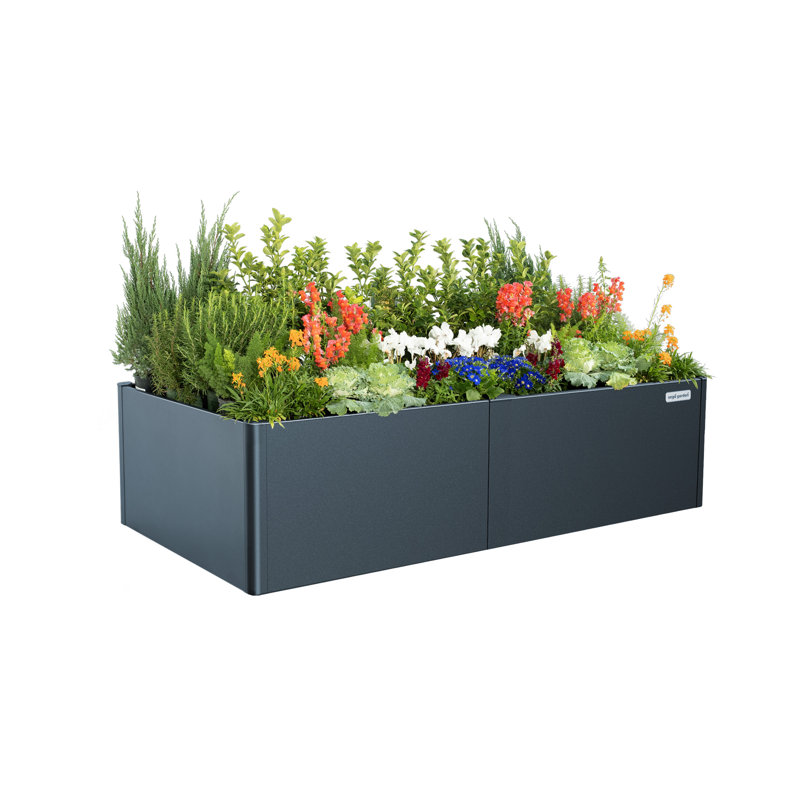 Modern 17" Tall Metal Outdoor Long Planter Box, Midnight Blue, 17" H x 83" W x 42" D