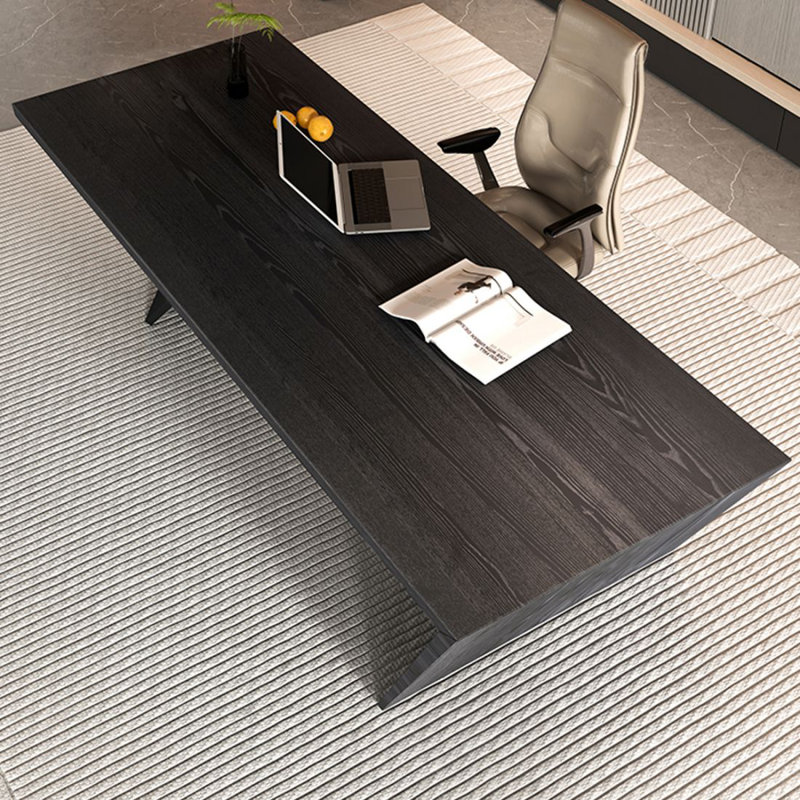 Bureau d'écriture rectangulaire en bois massif noir avec tiroirs, Oui, 29,53 po H * 86,61 po L * 35,43 po P