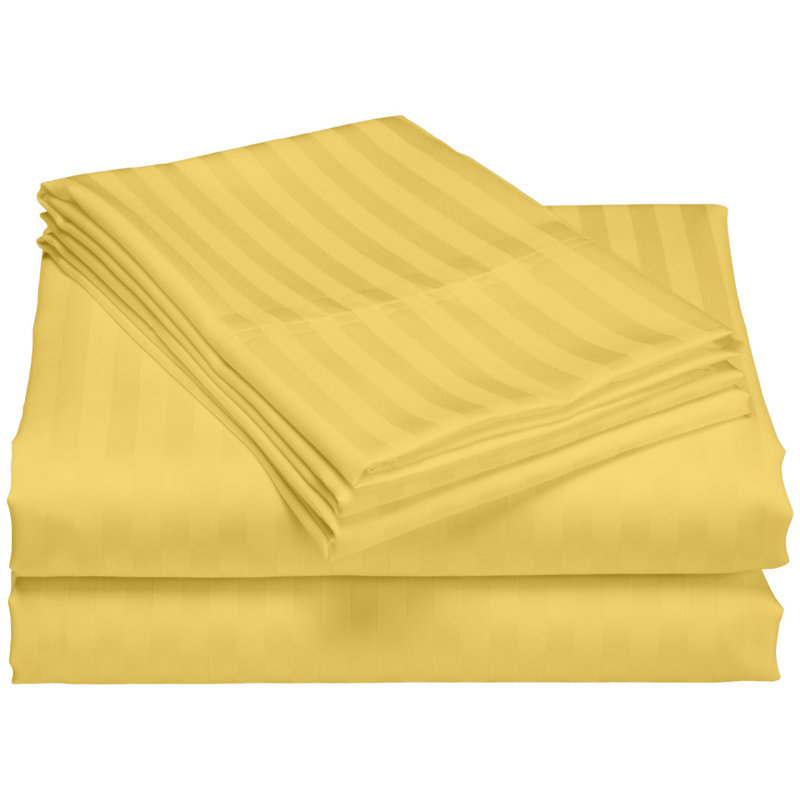 Beverly Hills 600 Thread Count Striped Egyptian-Quality Cotton Sateen Sheet Set, Gold