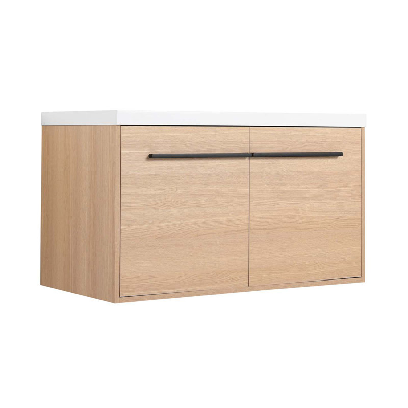 Meuble-lavabo moderne avec lavabo à poser en résine, armoire de salle de bain 2 portes