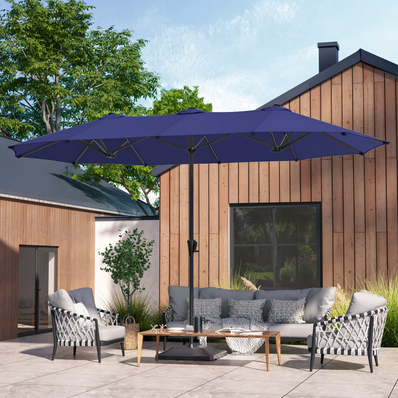 Parasol pour patio 13 x 7,2 pi avec double auvent, Marine