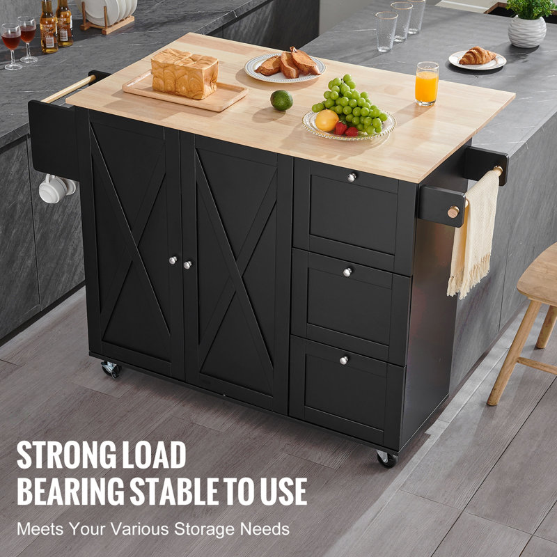 Armoire de rangement sur roulettes avec tiroir et tablettes pour îlot de cuisine, 39" H x 45.3" W x 27" D