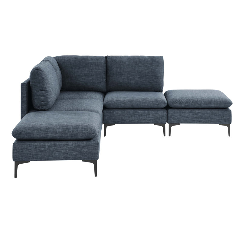 Aslaug Upholstered L-Shaped Sectional, Blue Linen Blend