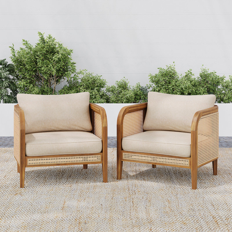 Chaise avec accoudoirs d'extérieur rembourrée, ensemble de 2