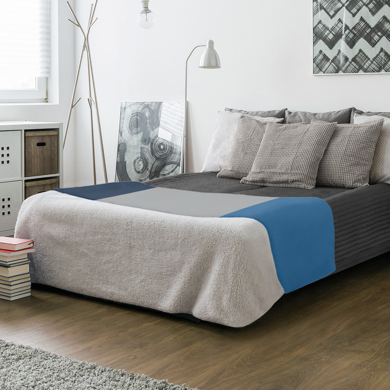 Boston Quilted Throw Blanket, 50" W x 60" L, Midnight Blue/Moonlight Gray/Lake Blue