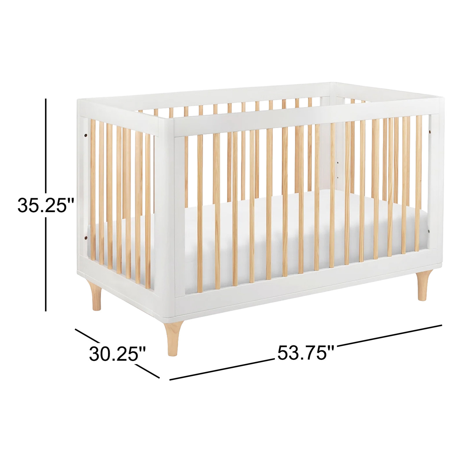 Lolly Pine 3-in-1 Convertible Crib, White/Natural