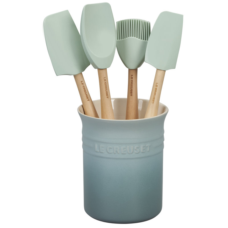 Silicone 5-Piece Utensil Set with Crock, Sea Salt