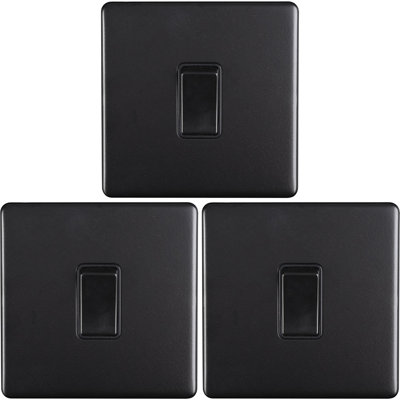 3 PACK 1 Gang Single Light Switch SCREWLESS MATT WHITE 2 Way 10A Slim Rocker