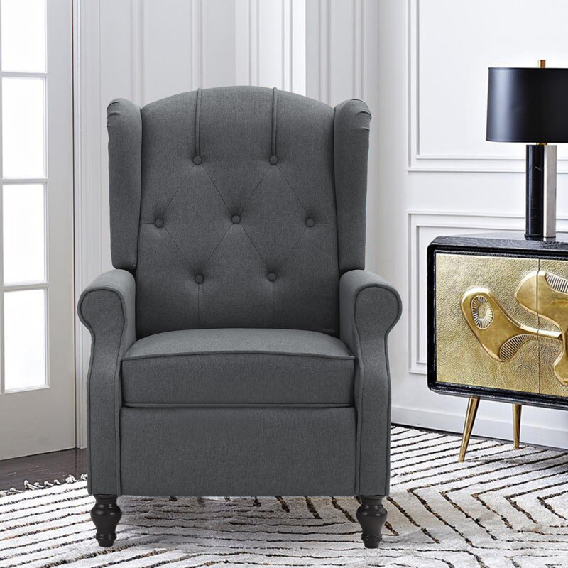 Upholstered Push Back Recliner Chair with Heat and Massage Function For Living Room, Gray Polyester Blend
