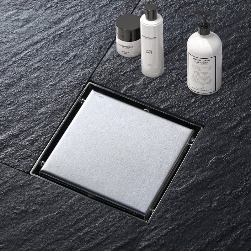 Drain de douche carré en nickel brossé 6 pouces avec grille d'insertion de carreaux en acier inoxydable 304
