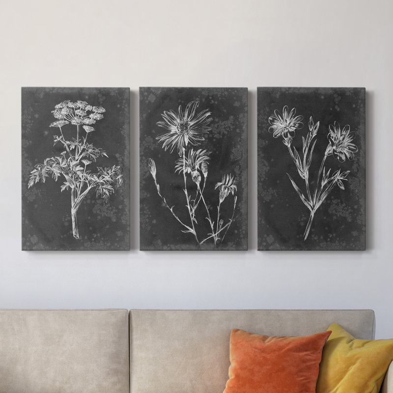 «Slate Floral II», ensemble de 3 impressions sur toile tendue, H 27 po x l 48 po x P 1 po